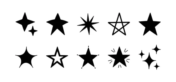 Set Mit Handgezeichneten Vektorsternen Funkel Icon Gesetzt Sterne Dekorationselemente Zum — Stockvektor