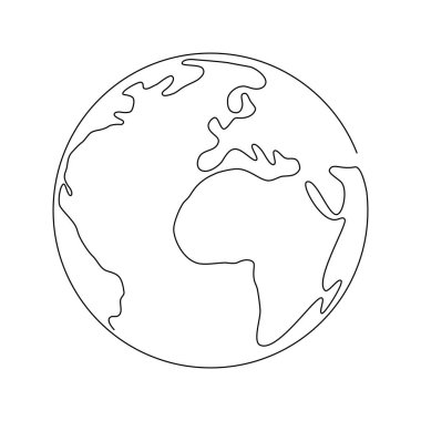 Outline hand drawn Earth. Planet Earth icon. Vector Illustration. Globe isolated on white background. Planet for logo, cards, banners. Earth globe, one line drawing of world map vector