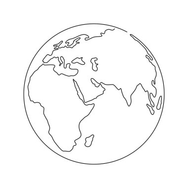 Outline hand drawn Earth. Planet Earth icon. Vector Illustration. Globe isolated on white background. Planet for logo, cards, banners. Earth globe, one line drawing of world map vector