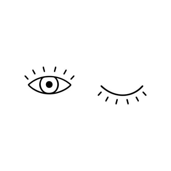 Ručně Kreslená Vektorová Ilustrace Otevřenýma Zavřenýma Očima Jednoduchý Obrys Levé — Stockový vektor