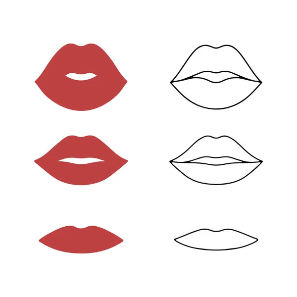 Woman Lip Set Girl Mouths Red Lipstick Makeup Vector Hand — Stock Vector