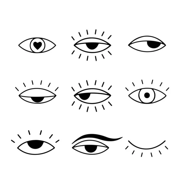 Ručně Kreslený Vektorový Obrys Otevřenýma Zavřenýma Očima Jednoduchý Obrys Levé — Stockový vektor