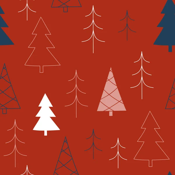 Kreatives Handgezeichnetes Nahtloses Muster Mit Weihnachtsbaum Wintermuster Für Karten Geschenkpapier — Stockvektor