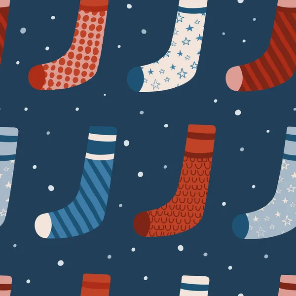 Nahtloses Vektormuster Mit Weihnachtssocken Nahtloses Muster Für Karten Geschenkpapiere Poster — Stockvektor