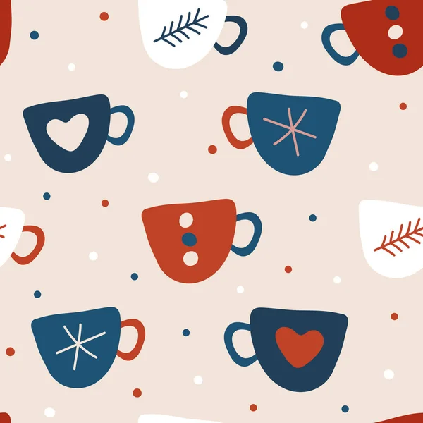 Seamless Vector Pattern Mugs Merry Christmas Happy New Year Vector — Stock Vector