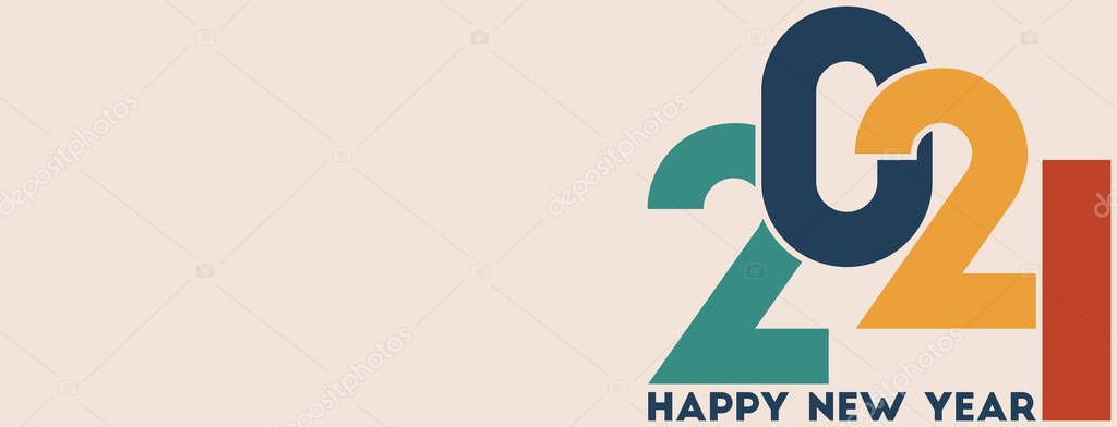 Happy New Year 2021 symbol. Text design logo. Vector illustration for cover, brochure and calendar. 2021 isolated on white background. Vector New Year logo in color