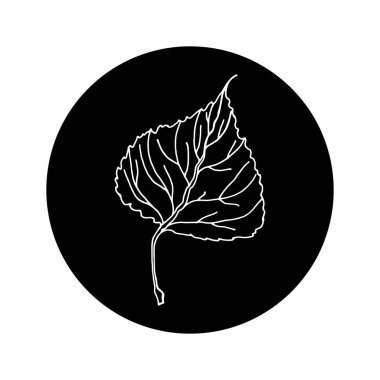Siyah yuvarlak şekilli Aspen yaprağı düzenlenebilir ikonu. El çizimi stil çizimi. Özet
