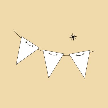 İpte ikon çelenk, sirk bayrakları. Hoş taslak dekoratif öğe, düzenlenebilir. Vektör