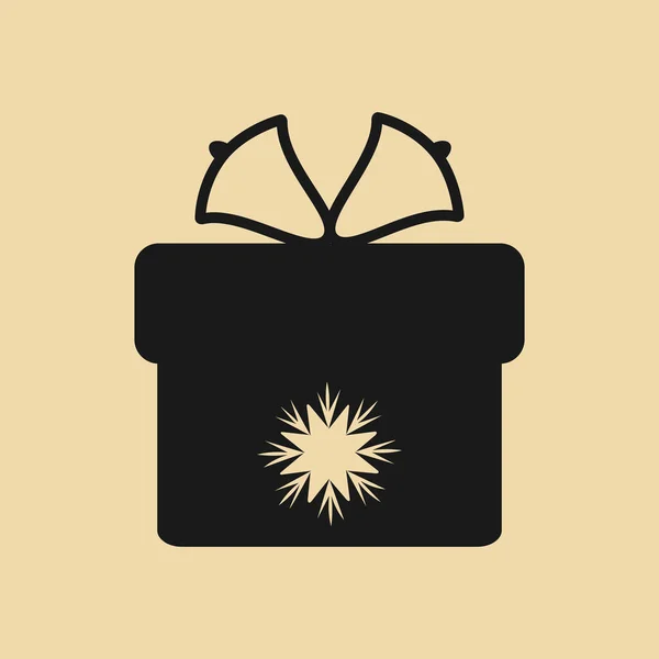Caja de regalo, campanas y copo de nieve, icono web negro — Vector de stock