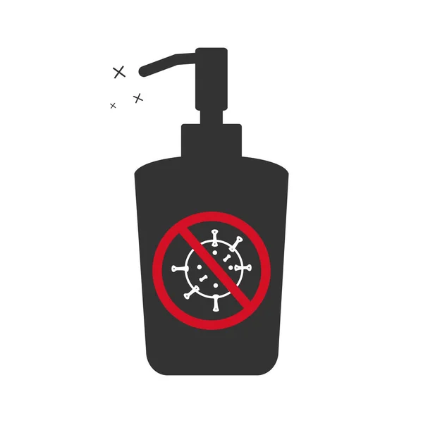 Icono antiséptico de mano. Ilustración de diseño plano. Concepto de cuidado de las manos Virus. Forma de silueta negra de la botella dispensadora — Vector de stock