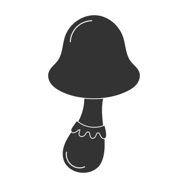 Psilocybin mushroom icon, black silhouette in flat cartoon style — Stock Vector