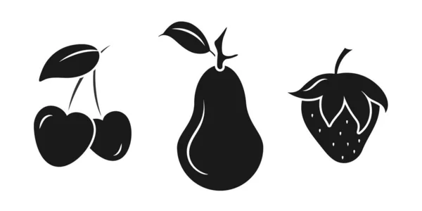Conjunto de ícones em preto. Frutos do jardim silhuetas curso branco. Imagens desenhadas à mão — Vetor de Stock
