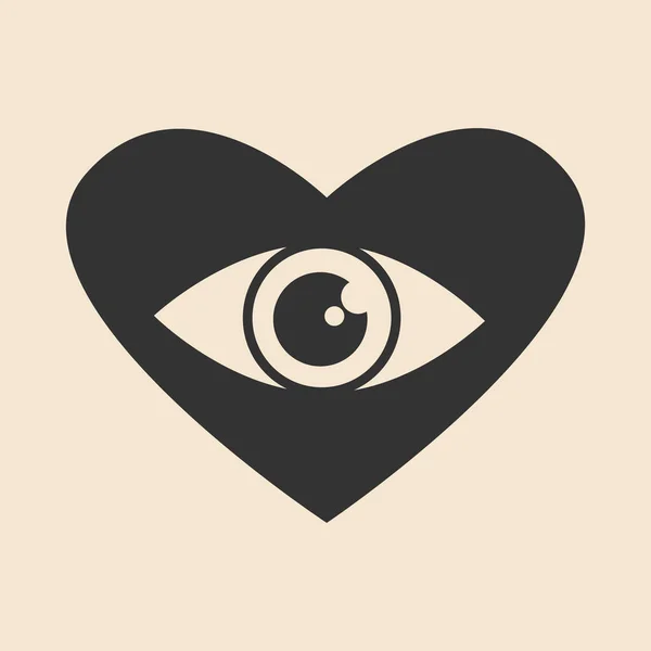 Kalbin içindeki göz, düz çizgi ikonu, düz basit tasarım. Kalpten görme kavramı — Stok Vektör