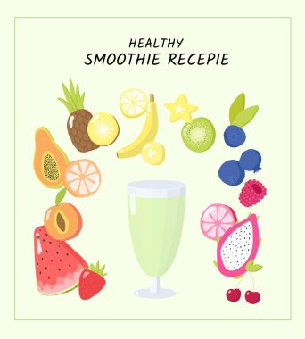  Arınma içeceği için meyve ve sebze seti. Elle çizilmiş renkli elementler