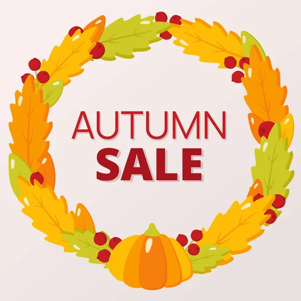 Herbst Verkauf Banner Design Mit Bunten Herbst Blätter Kranz Und — Stockvektor