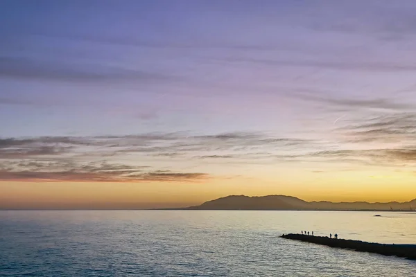 Paysage Méditerranée Coucher Soleil Avec Les Pêcheurs — Photo