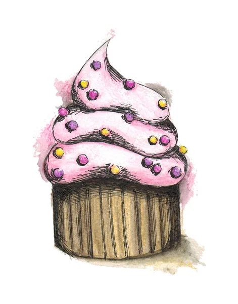 Rózsaszín Cupcake Fehér Háttér — Stock Fotó