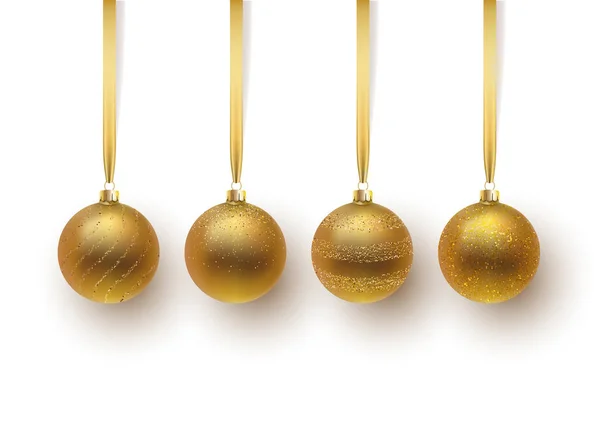 Set aus goldener Weihnachtskugel, mit Ornament und Spangles. isoliert auf weißem Hintergrund. Vektorillustration. — Stockvektor