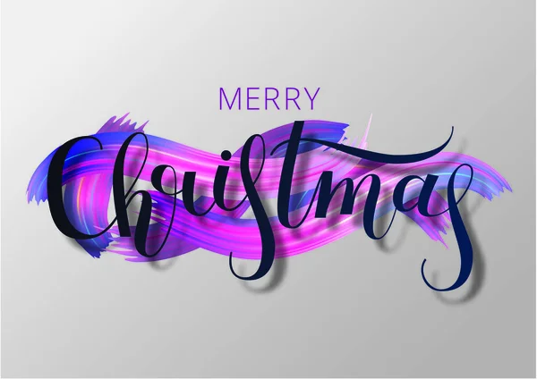 Merry Christmas oil paint brush lettering.  Acrylic brushstrokes. Vector illustration. — Stock Vector