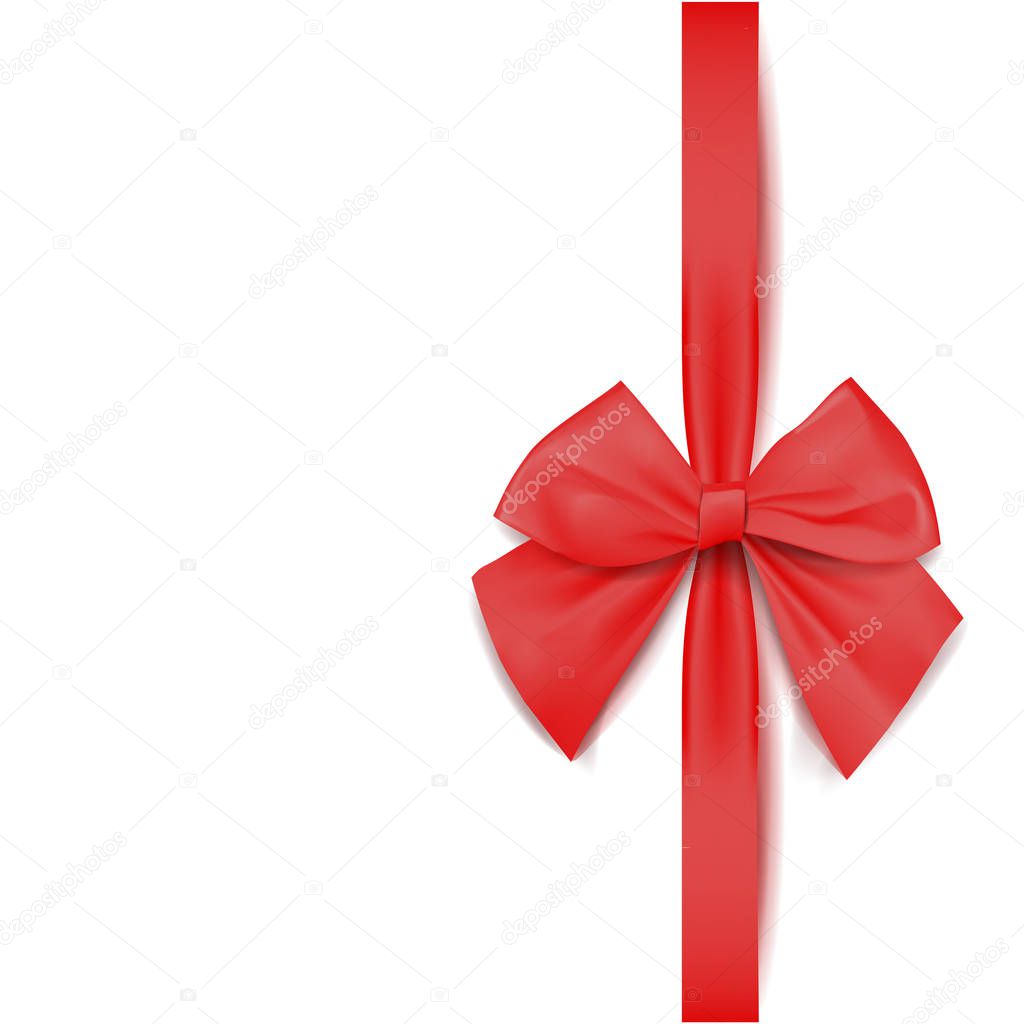 Red bow for packing gifts. Realistic vector illustration on transparency grid.