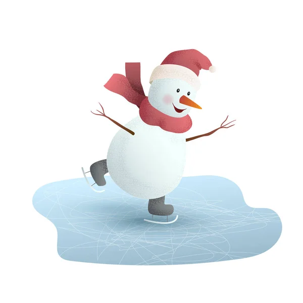 Χριστούγεννα χιονάνθρωπος για πατίνια. Πατινάζ το χειμώνα στον πάγο. Απομονωμένα σε λευκό φόντο. Εικονογράφηση διάνυσμα — Διανυσματικό Αρχείο