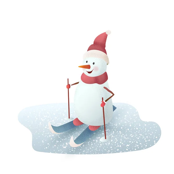 Χιονάνθρωπος Χριστούγεννα για σκι. Από βουνά, χιόνι, σκι το χειμώνα. Απομονωμένα σε λευκό φόντο. Εικονογράφηση διάνυσμα — Διανυσματικό Αρχείο