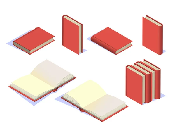 Установите книжные иконки в изометрическом виде. Векторный набор коробок, открытая книга. Школьные книги выделены на белом фоне. Векторная иллюстрация — стоковый вектор