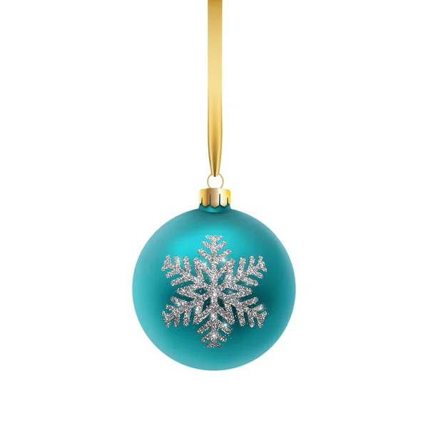 Weihnachtsgrußkarte. blaue Weihnachtskugel mit Ornament und silberner Schneeflocke. Vektor-Illustration auf weißem isolierten Hintergrund — Stockvektor