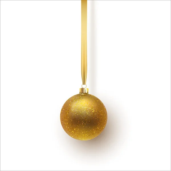 Золотой рождественский шар, с орнаментом и блёстками. Изолированный на белом фоне. Векторная иллюстрация . — стоковый вектор