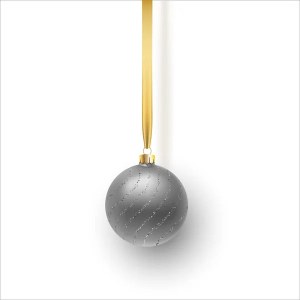 Bola de Natal de prata, com um ornamento e lantejoulas. Isolado em fundo branco. Ilustração vetorial . — Vetor de Stock