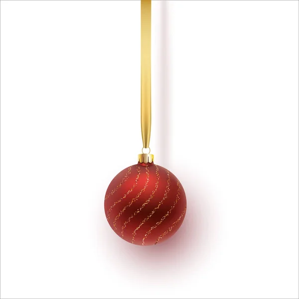 Punainen joulupallo, jossa on koriste ja spangles. Eristetty valkoisella taustalla. Vektoriesimerkki . — vektorikuva