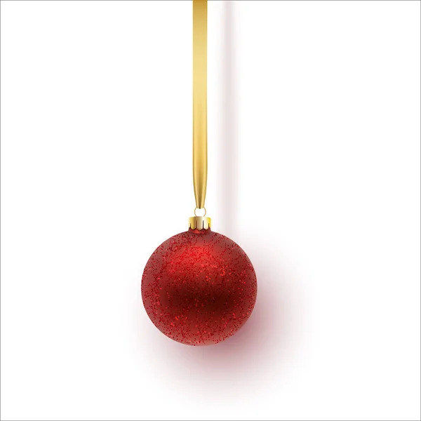 Bola de Natal vermelho, com um ornamento e lantejoulas. Isolado em fundo branco. Ilustração vetorial . — Vetor de Stock