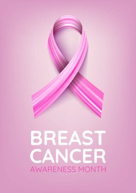Göğüs kanseri farkındalığı ayı. Pembe kurdele, şerit şeklinde akrilik fırça. Vektör illüstrasyonu