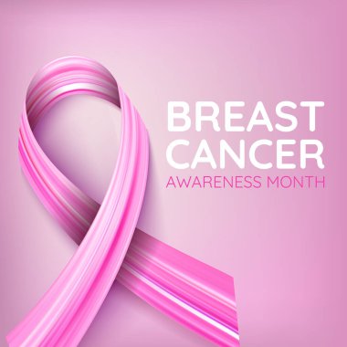 Göğüs kanseri farkındalığı ayı. Pembe kurdele, şerit şeklinde akrilik fırça. Vektör illüstrasyonu