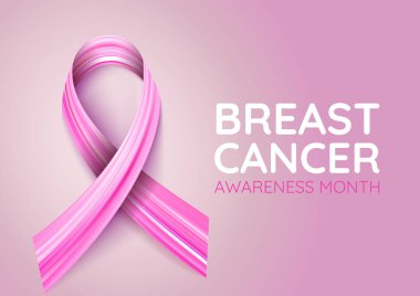 Göğüs kanseri farkındalığı ayı. Pembe kurdele, şerit şeklinde akrilik fırça. Vektör illüstrasyonu