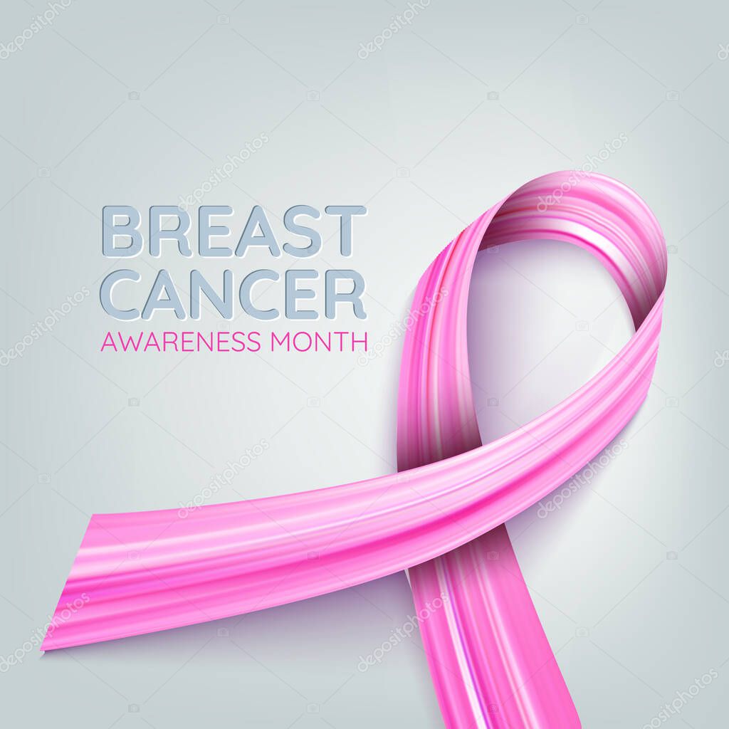 Breast cancer awareness month. Pink ribbon, acrylic brush in the form of tape. Vector illustration