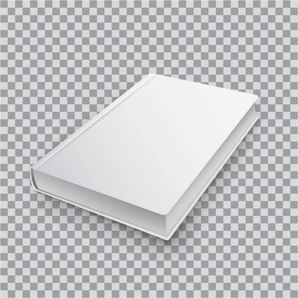 3d Modello di libro bianco con copertina bianca su sfondo trasparente, prospettiva vista dall'alto. Falsificazione realistica di libri, vettore isolato — Vettoriale Stock