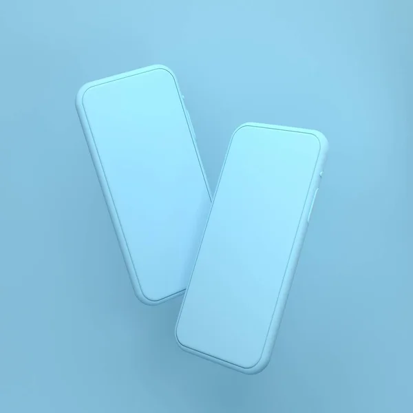 3d renderizar ilustração o smartphone azul, tela vazia do telefone mock-up no fundo azul — Fotografia de Stock