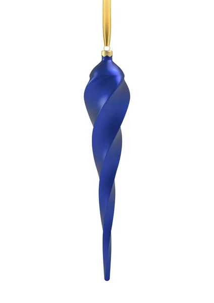 Realistisches blaues Weihnachtsbaumspielzeug in Form eines Eiszapfens, spiralförmig. 3D Illustrationsobjekt für Weihnachtsdesign, Mockup. Vektor isoliert auf weißem Hintergrund — Stockvektor