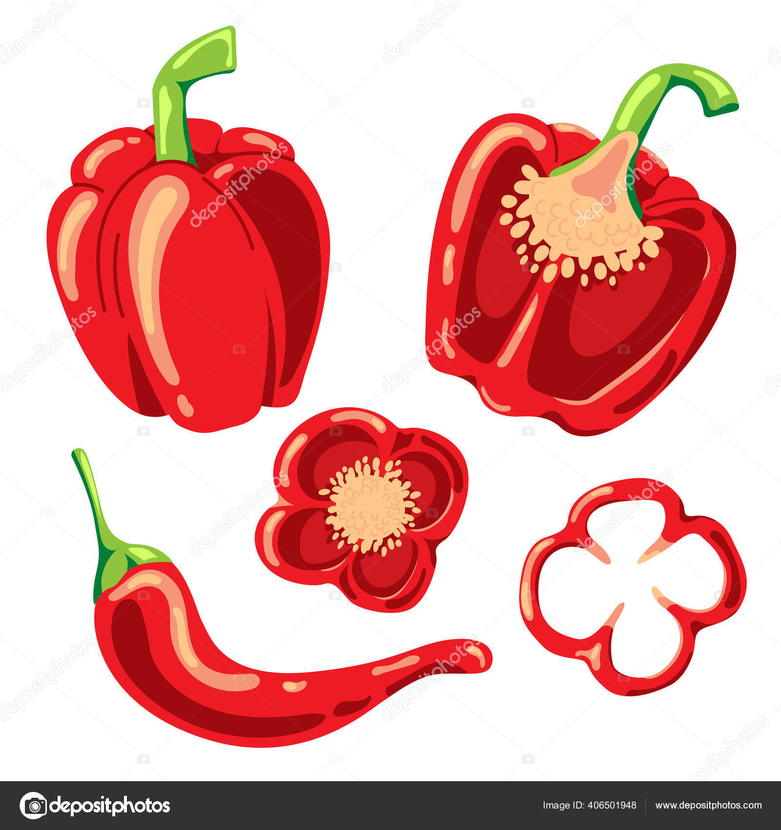 Paprika Red Hot Chili Pepper White Background Isolated Vector