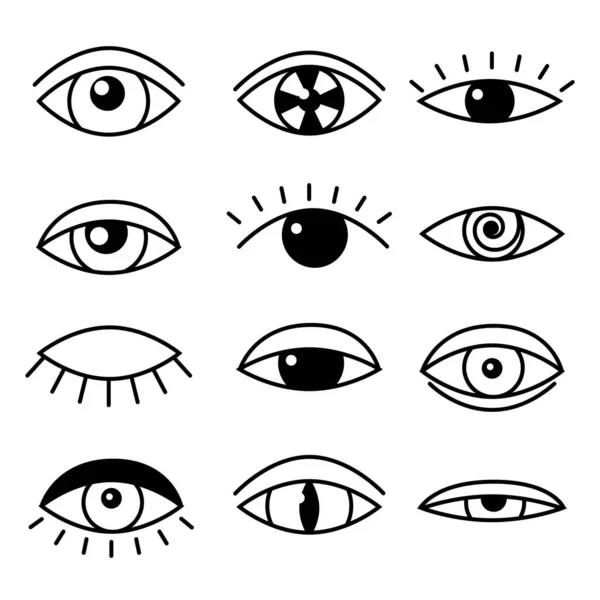 Plochý Černým Obrysem Oka Bílém Pozadí Otevřené Spící Zavřené Oči — Stockový vektor