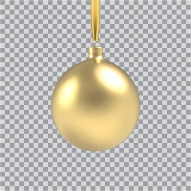 Altın noel balosu, süs ve süslemelerle. Şeffaf arkaplanda izole edilmiş. Vektör illüstrasyonu.