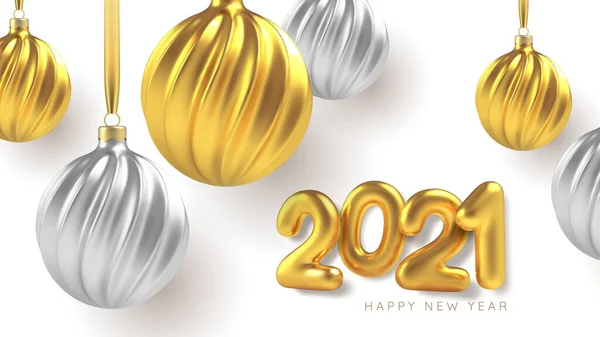 2021 Buon Anno Giocattoli Dell Albero Natale Argento Oro Palle — Vettoriale Stock