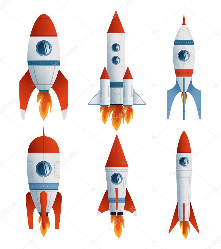 Collection flat icon rocket on white background. Vector flat illustration creative graphic design. 
