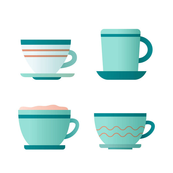 Flat icon with cup coffee and tea on white background for concept design. Vector illustration