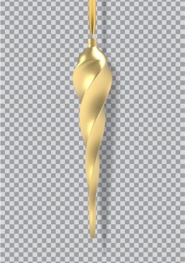 Gerçekçi altın Noel ağacı oyuncağı buz saçağı şeklinde, sarmal. Noel tasarımı için 3D Illustration objesi. Vektör