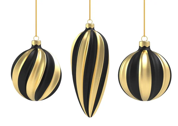 Boule de Noël dans un style réaliste sur fond blanc. Spirale verticale noire et dorée. Illustration vectorielle. — Image vectorielle