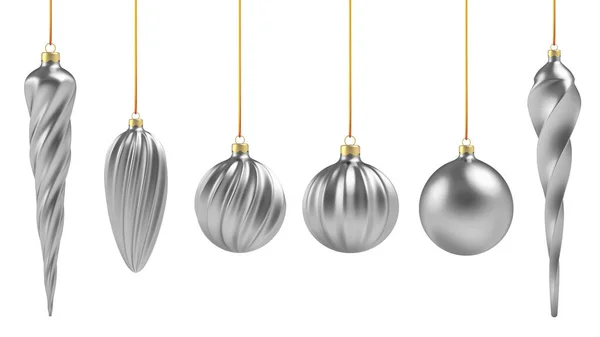 Bola de Navidad en estilo realista sobre fondo blanco. Espiral vertical plateada. Ilustración vectorial. — Vector de stock