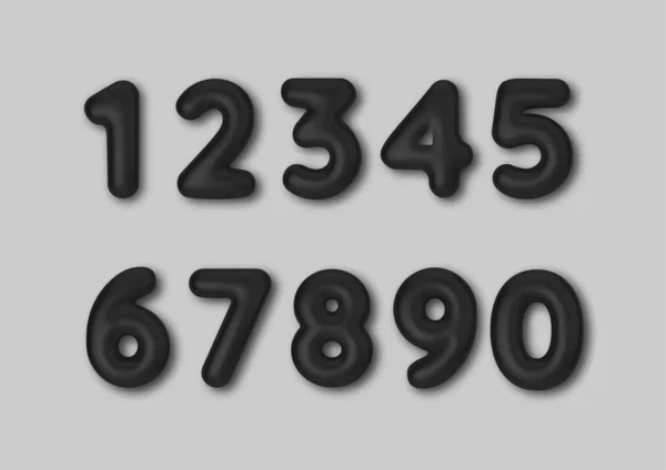 Realistyczne 3D czcionek kolorowe czarne numery. Liczba w postaci metalowych balonów. Ilustracja wektora — Wektor stockowy