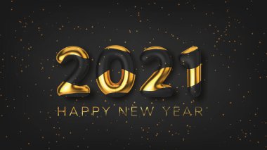 Yazı 2021 Mutlu yeni yıl arkaplanları siyah arka planda gerçekçi bir şekilde. Vektör illüstrasyonu.